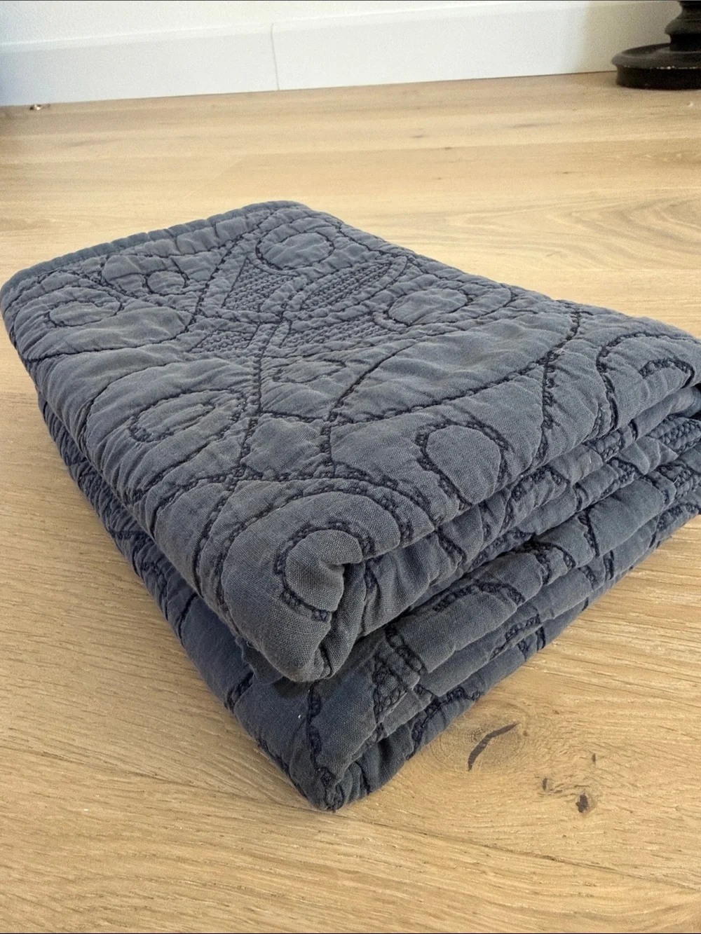 Pottery Barn Quilted Square Euro Shams (2) in Denim Blue Color 100% Cotton